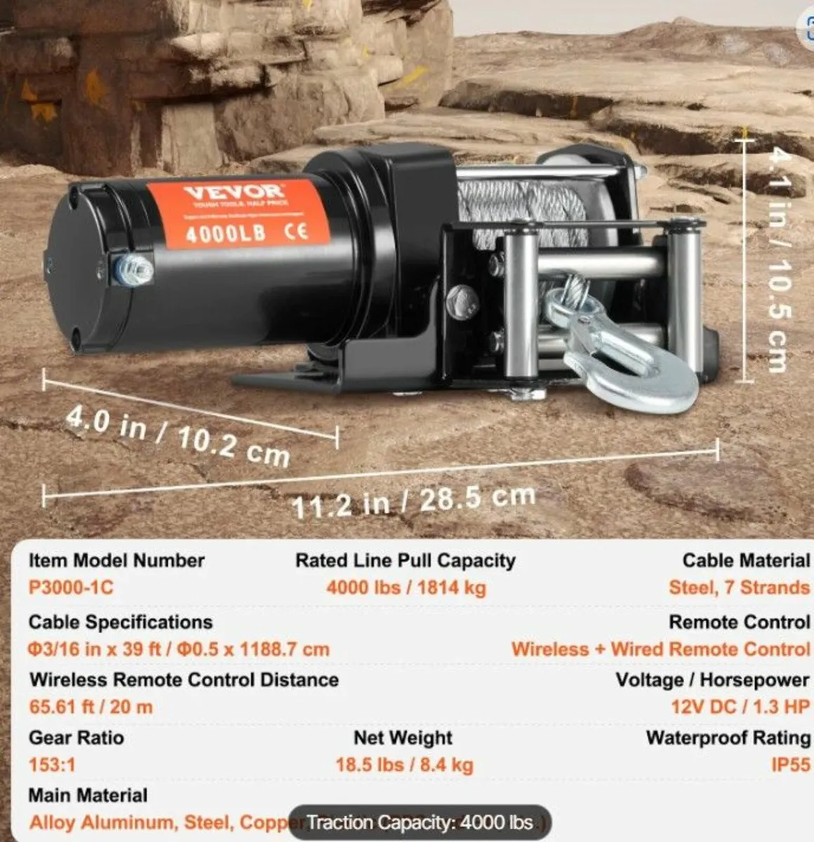 Heavy Duty 4000LB Electric Winch – With Wireless & - Image 4