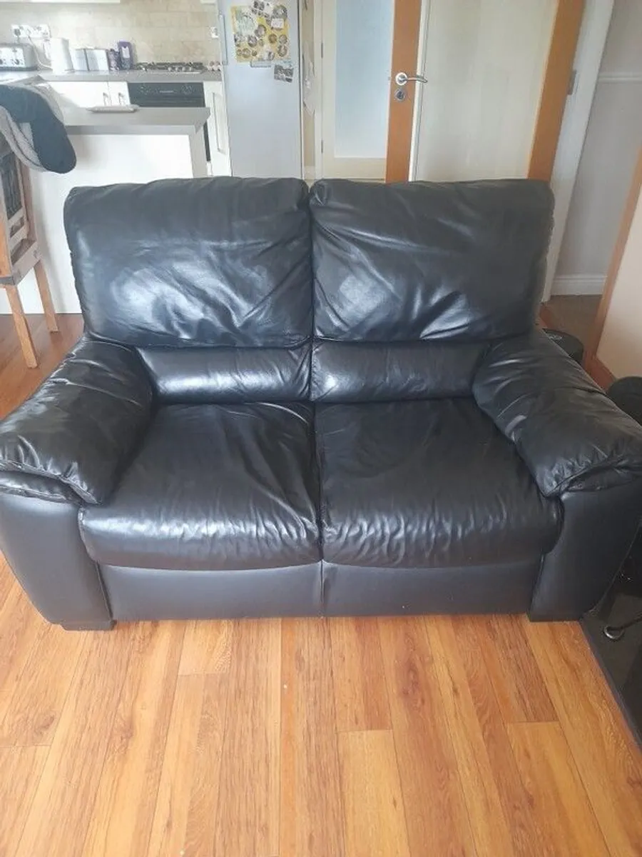 2 seat black italian leather sofa - Image 1