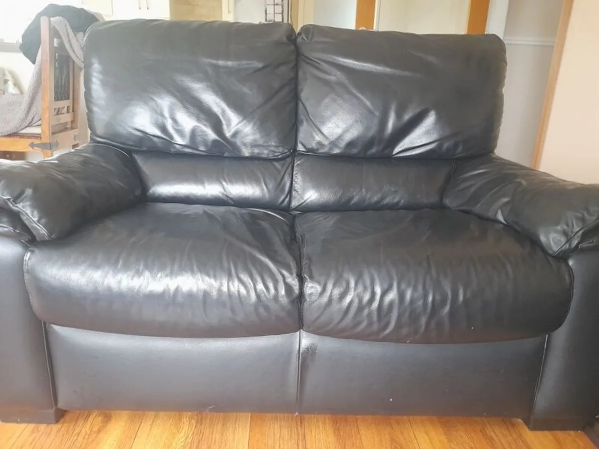 2 seat black italian leather sofa - Image 2