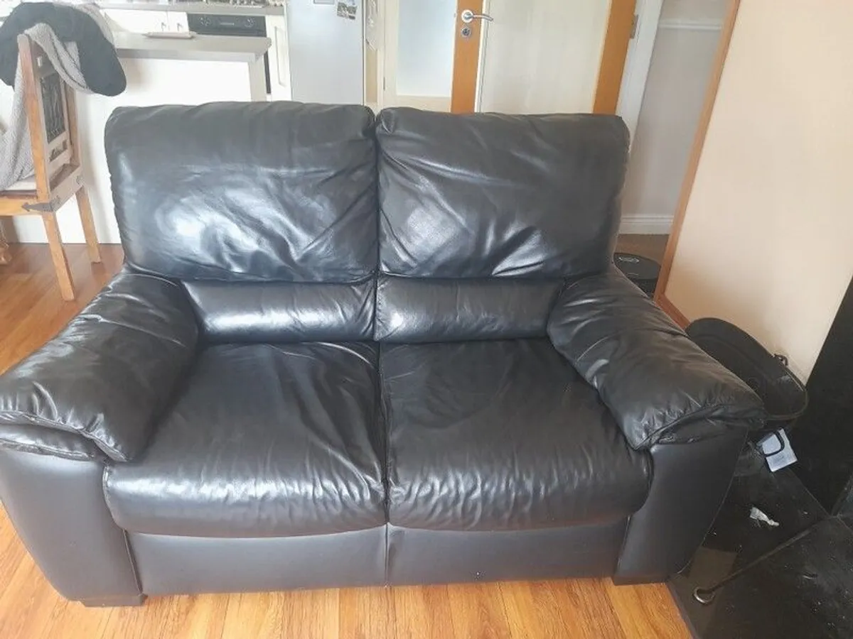 2 seat black italian leather sofa - Image 3