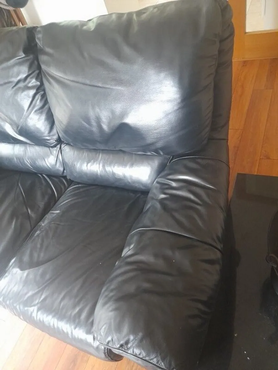 2 seat black italian leather sofa - Image 4