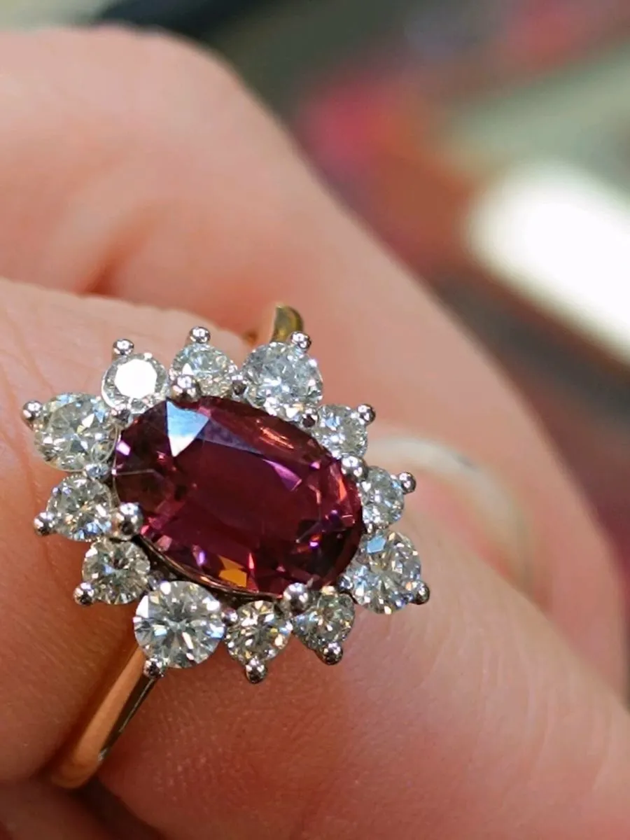 Pink Tourmaline & Diamond Ring ,18k Yellow Gold - Image 1