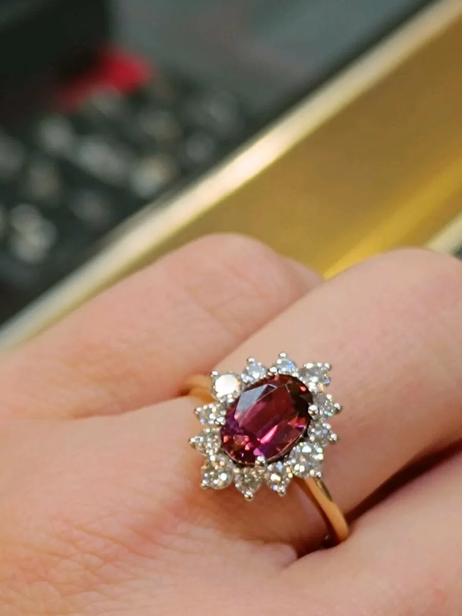 Pink Tourmaline & Diamond Ring ,18k Yellow Gold - Image 3