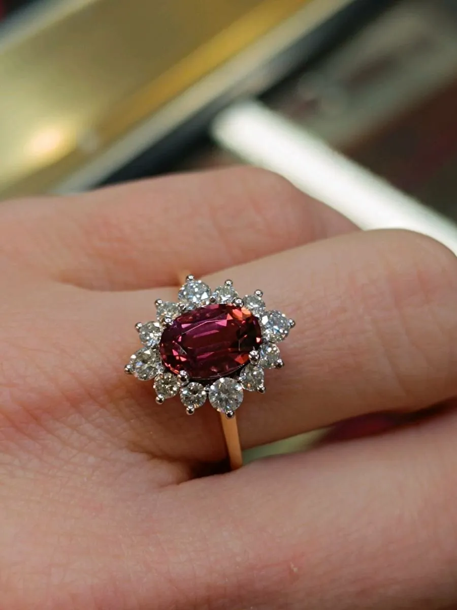 Pink Tourmaline & Diamond Ring ,18k Yellow Gold - Image 4
