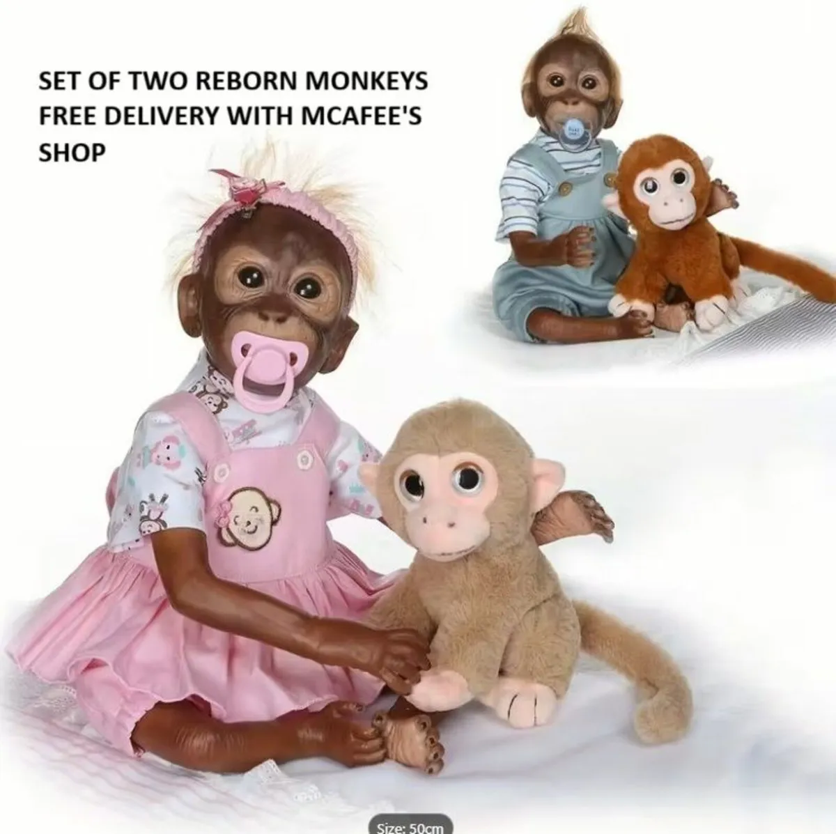 Twin Reborn Monkey Dolls Set of 2 - Image 1