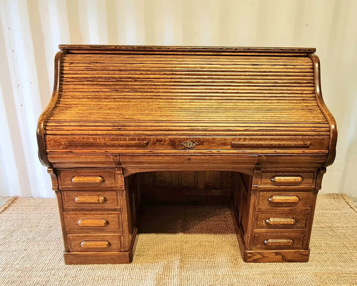 Antique Tiger Oak Roll Top Desk/ Fly Tying Desk - Image 1