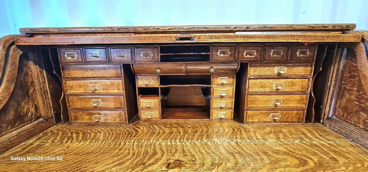 Antique Tiger Oak Roll Top Desk/ Fly Tying Desk - Image 3