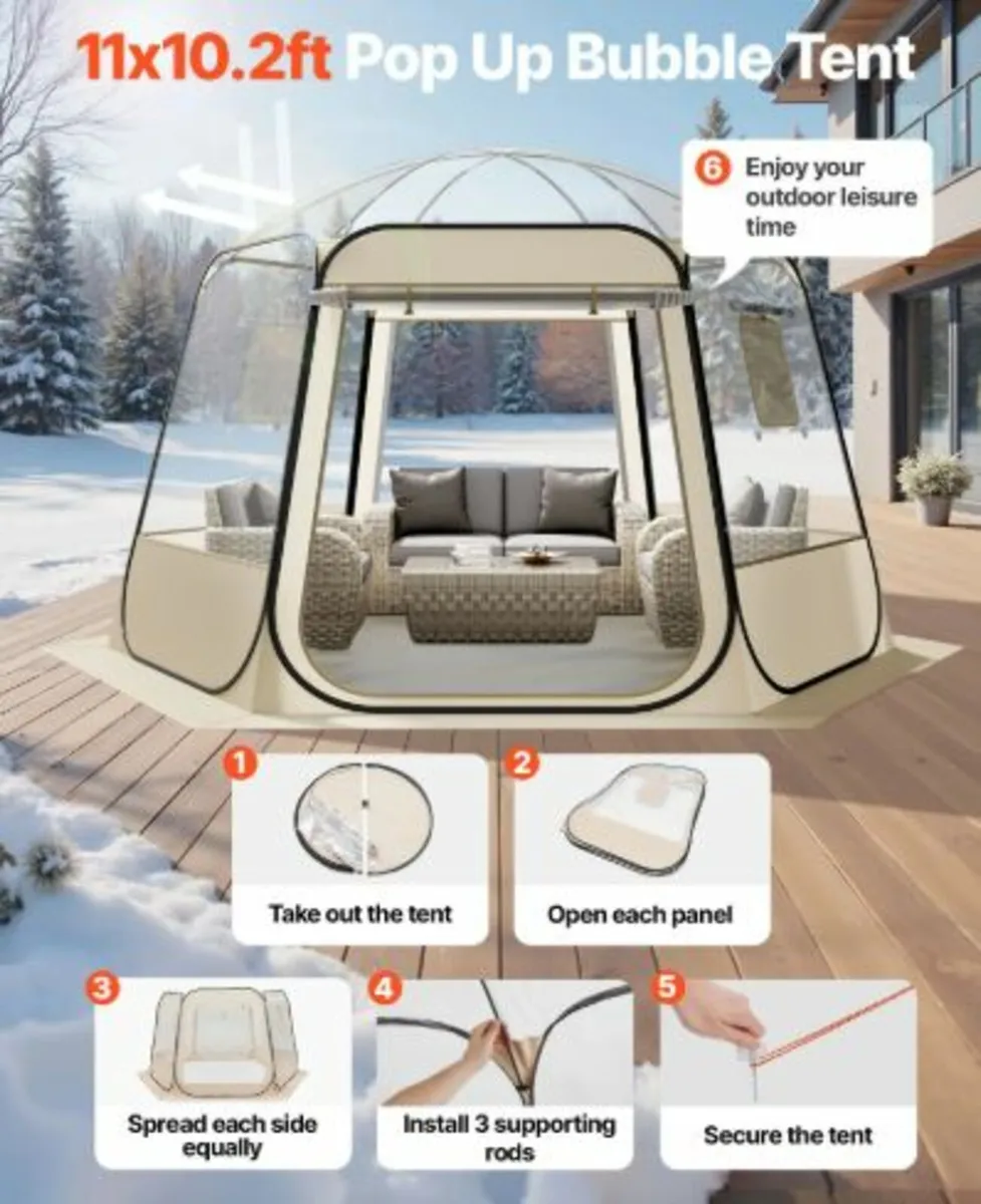 Pop up Bubble Tent, 3.36 x 3.05 m Waterproof & UV - Image 2
