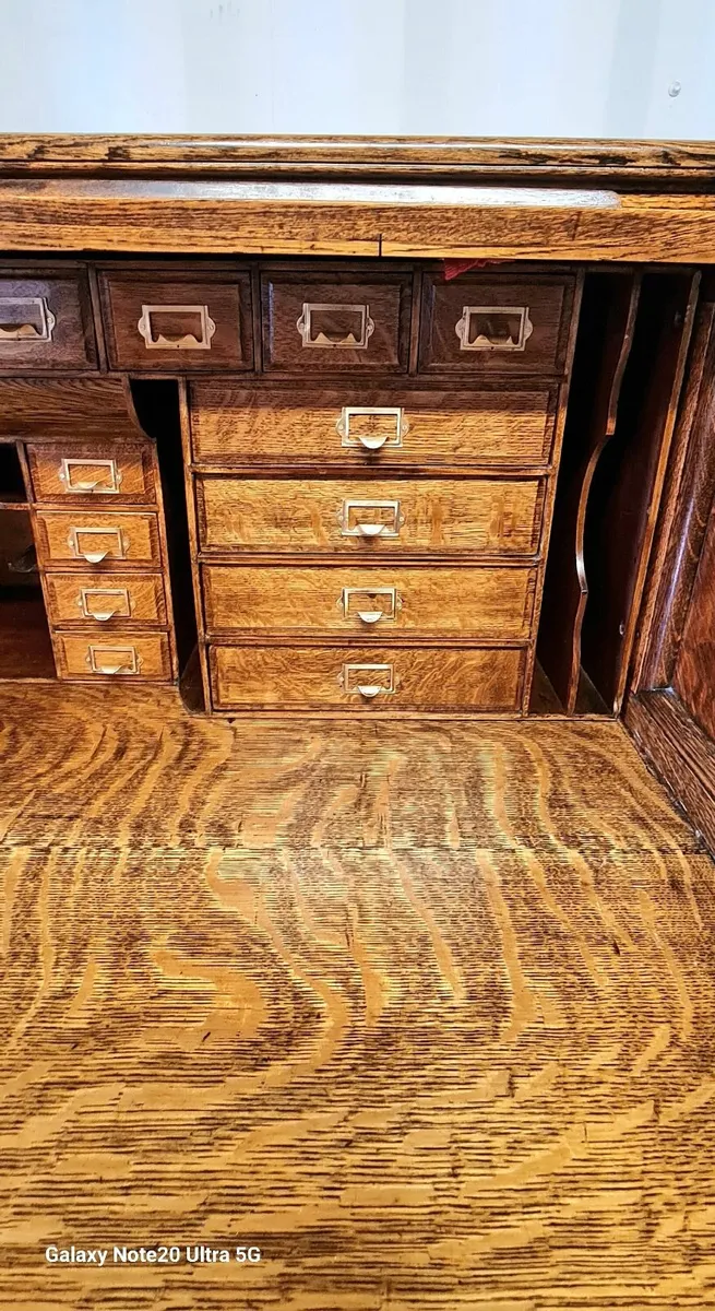 Antique Tiger Oak Roll Top Desk/ Fly Tying Desk - Image 4