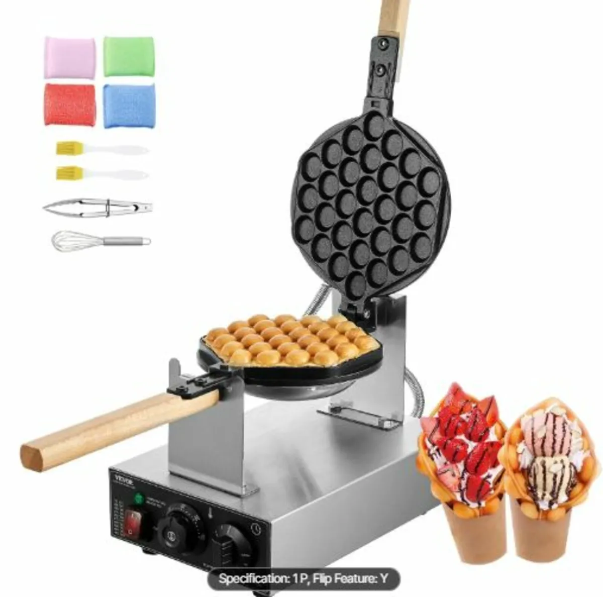 Commercial Bubble Waffle Maker, 1400W Egg Pancake - Image 1