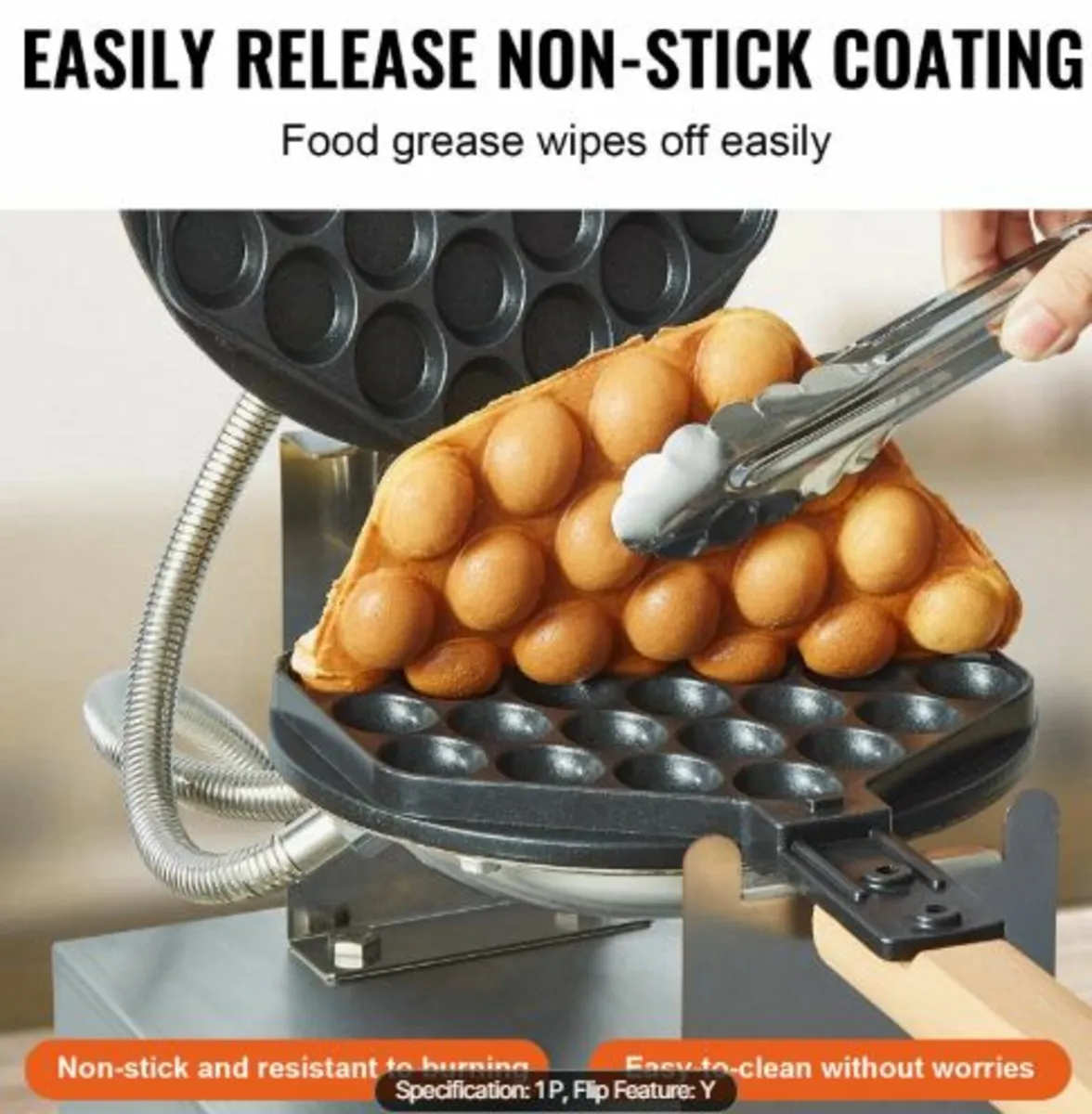 Commercial Bubble Waffle Maker, 1400W Egg Pancake - Image 3