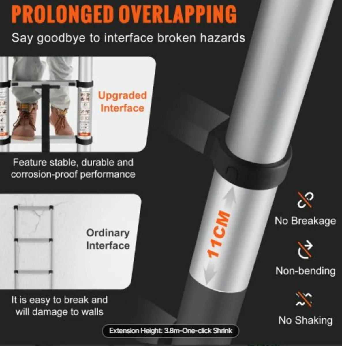 Telescoping Ladder Aluminum Extension Step 381 cm - Image 2