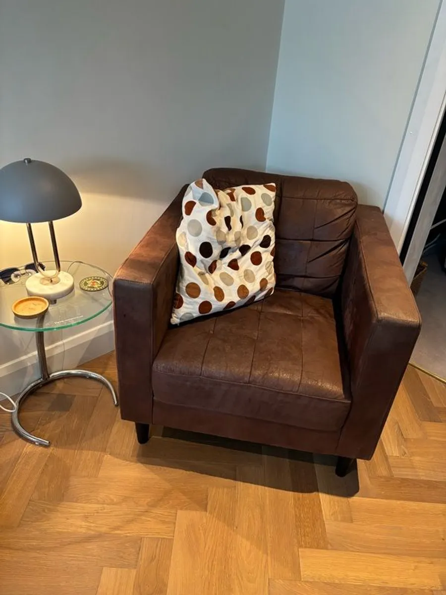 Chocolate brown suede armchair x 2 - Image 2