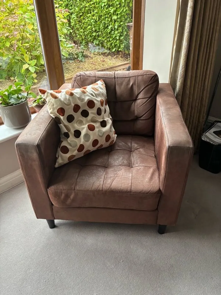 Chocolate brown suede armchair x 2 - Image 3