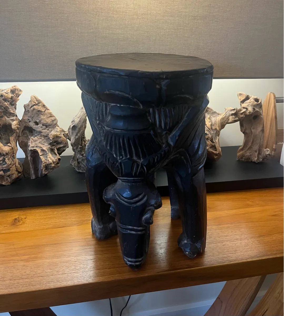 Antique African Carved Elephant Stool - Image 1