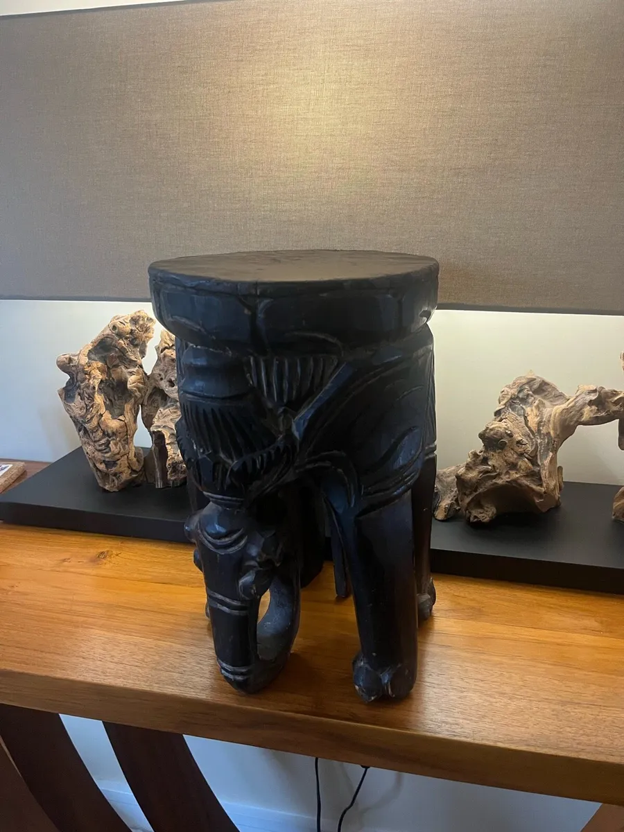 Antique African Carved Elephant Stool - Image 2