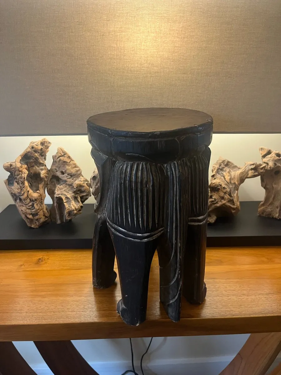 Antique African Carved Elephant Stool - Image 4