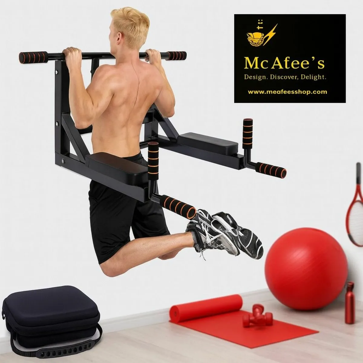 Pull Up Bar Wall Mounted Dip Station Home Gym Equi - Image 1