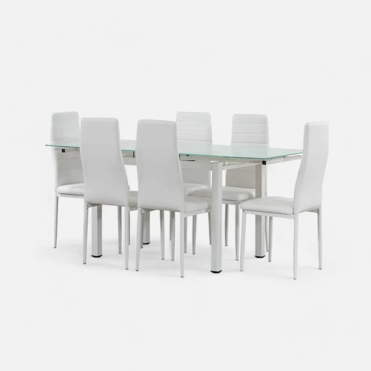 Extendable Glass Dining Table Set 6 chairs White - Image 3