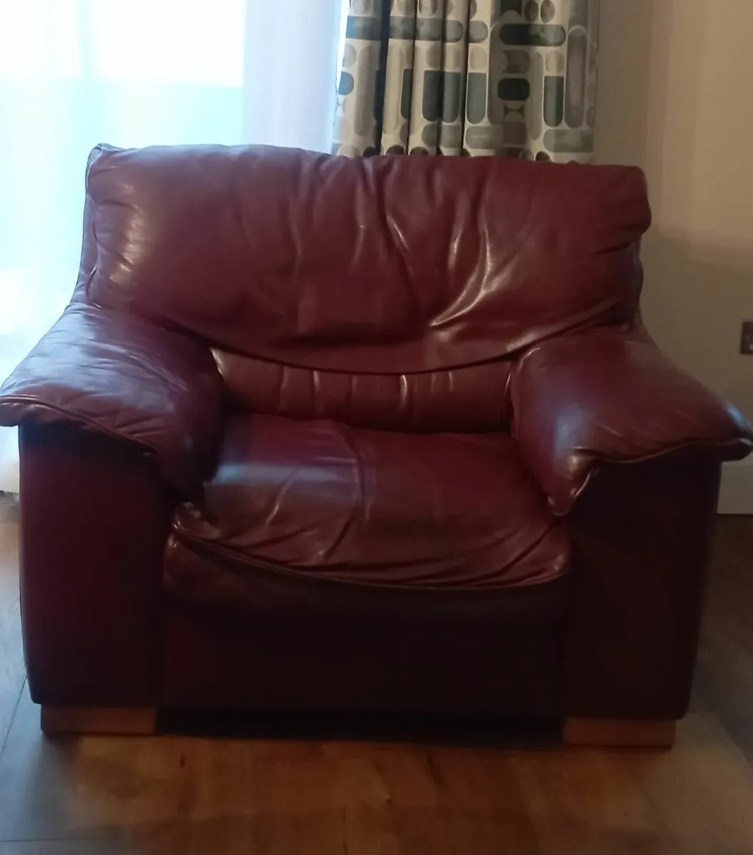 Sofa Leather 3-Seater  + Armchair + Glass TV Table - Image 2