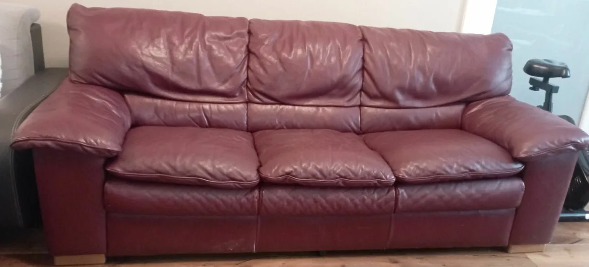 Sofa Leather 3-Seater  + Armchair + Glass TV Table - Image 1