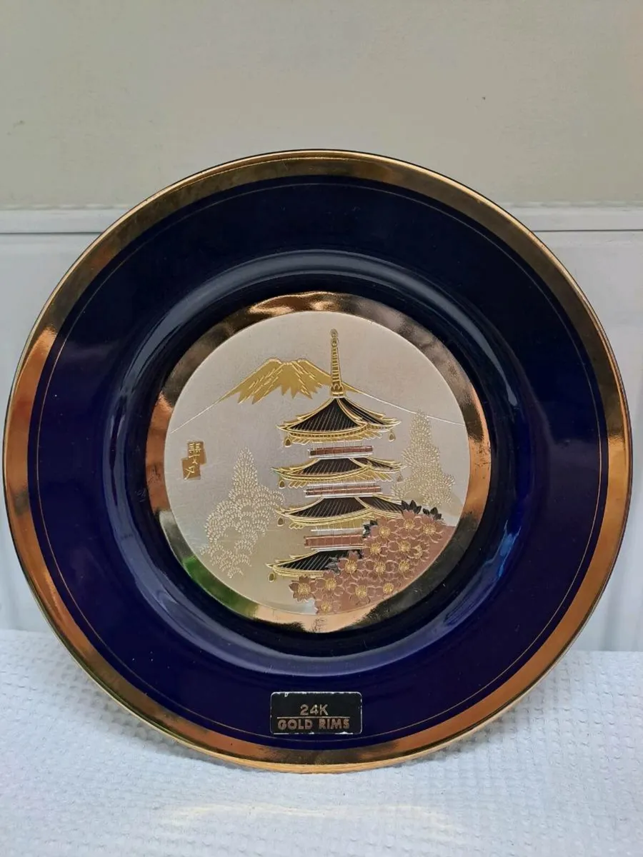 Chokin plate 24 k gold and cobalt blue - Image 1