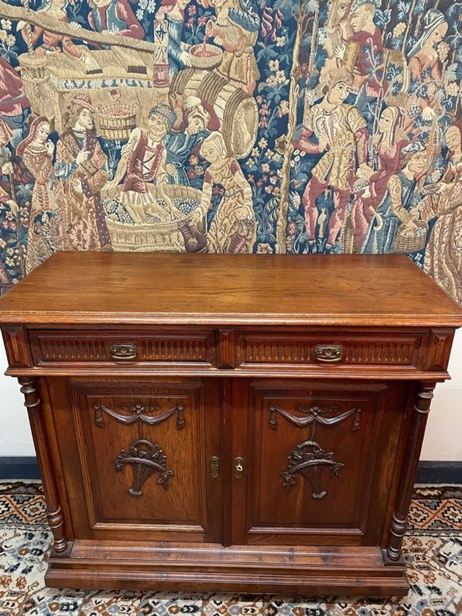 Antique French Henri II Style Oak Carved Buffet with Swags & Cornucopia Detail - Image 2