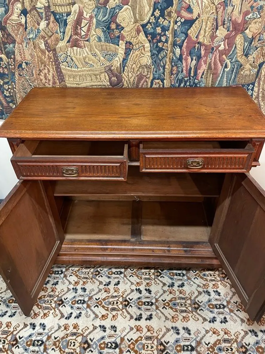 Antique French Henri II Style Oak Carved Buffet with Swags & Cornucopia Detail - Image 3