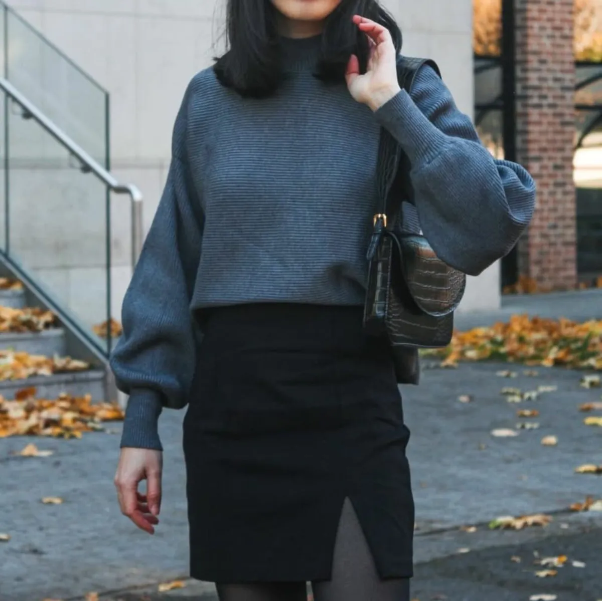 Bershka Grey High Neck Sweater Jumper Size XS - Image 2