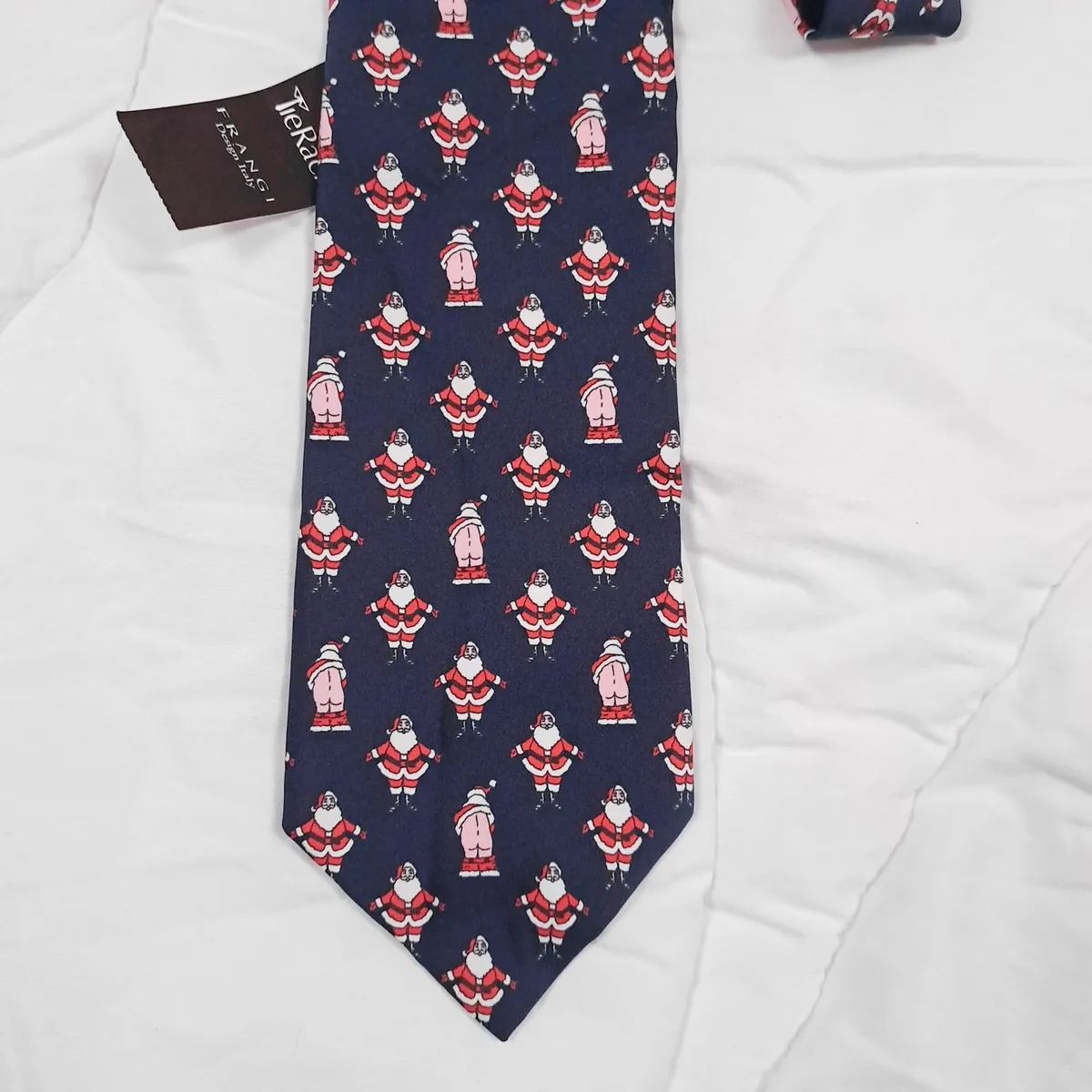 Tie Rack Navy Blue Red Santa Christmas Novelty Tie - Image 3