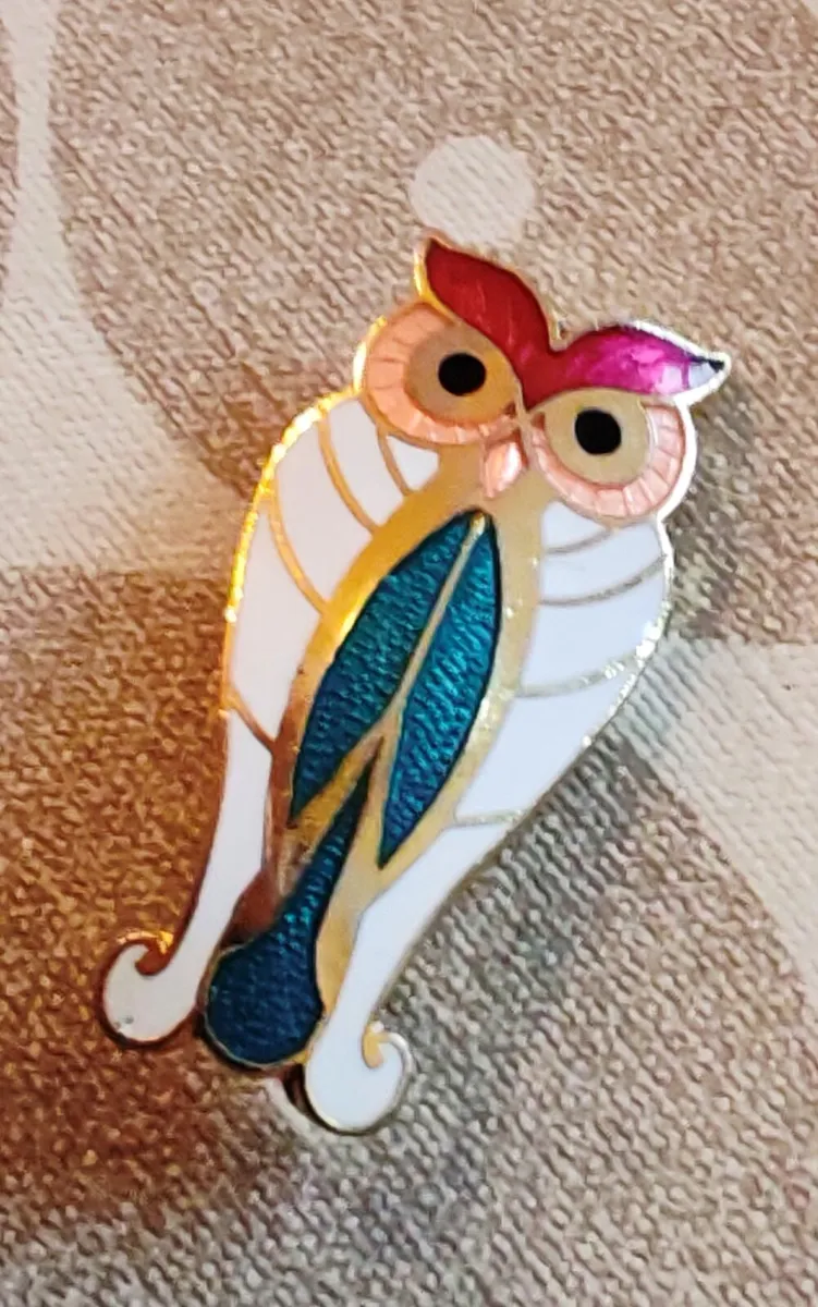 Cloisonne owl brooch - Image 4
