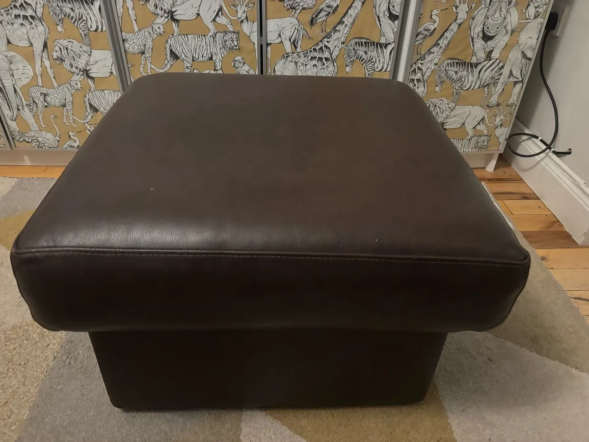 Brown leather footstool - Image 1