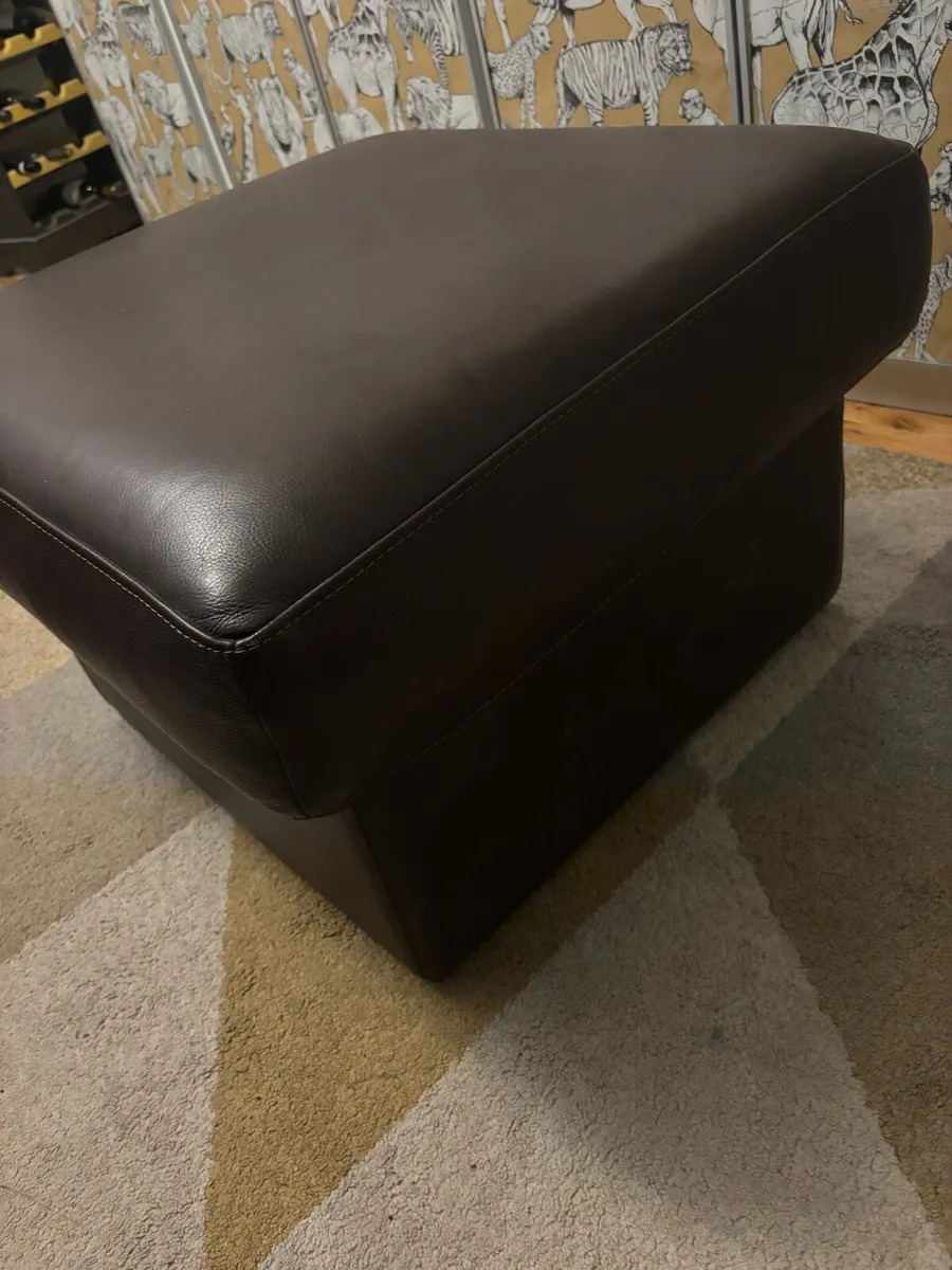 Brown leather footstool - Image 2