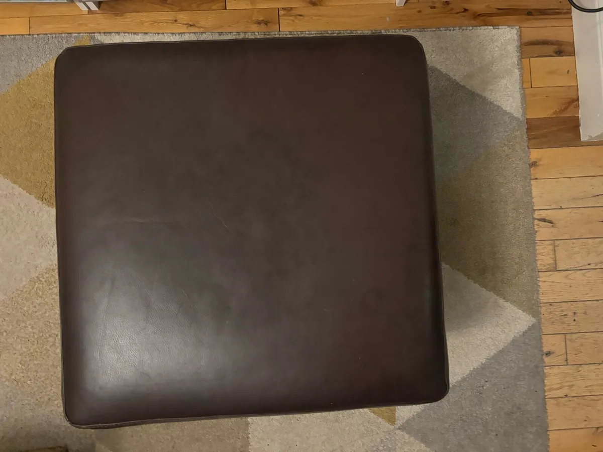 Brown leather footstool - Image 3
