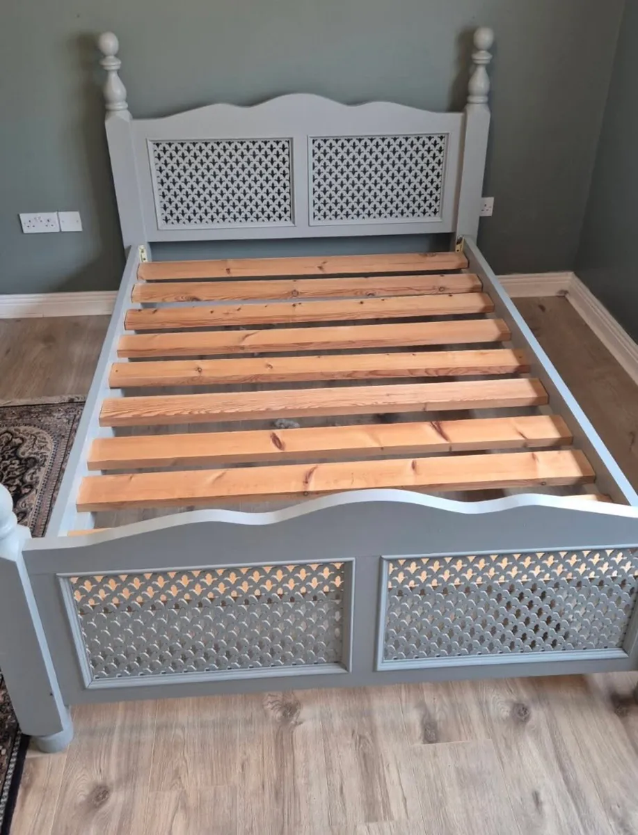 Extremely Solid Grey 4 Ft 6” Wooden Double Bed - Image 1