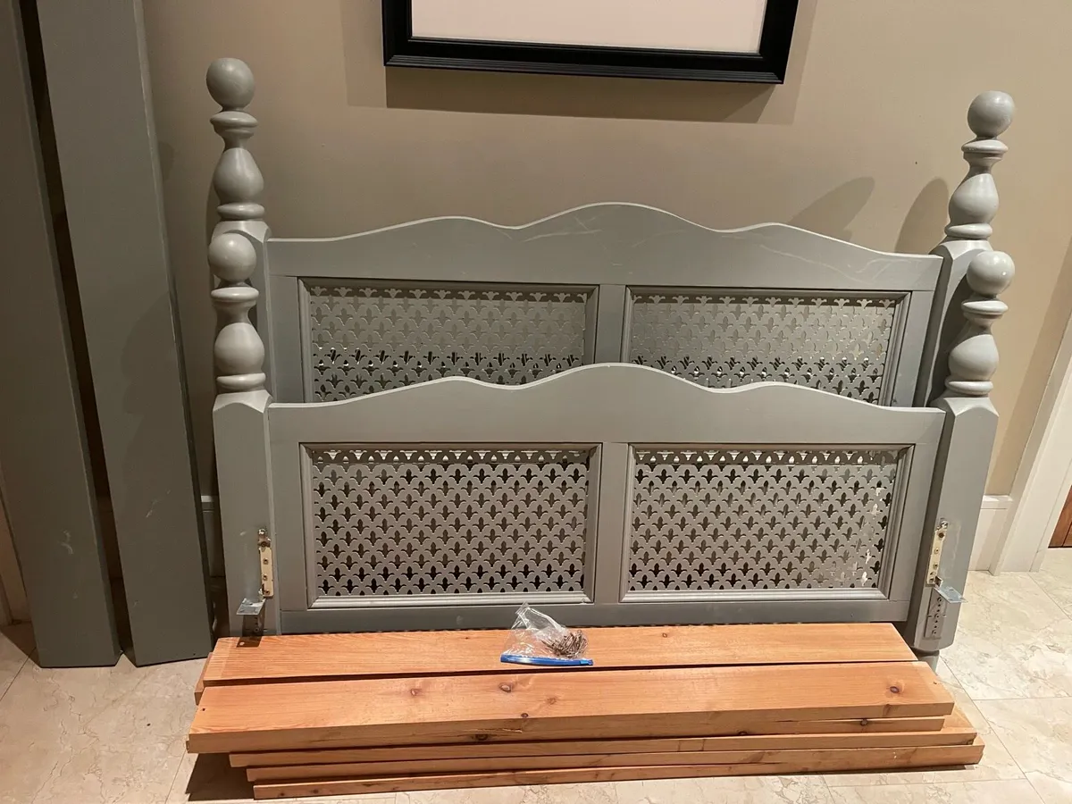 Extremely Solid Grey 4 Ft 6” Wooden Double Bed - Image 2