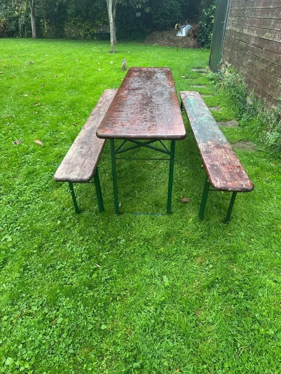 Beer garden table and bench set. - Image 1