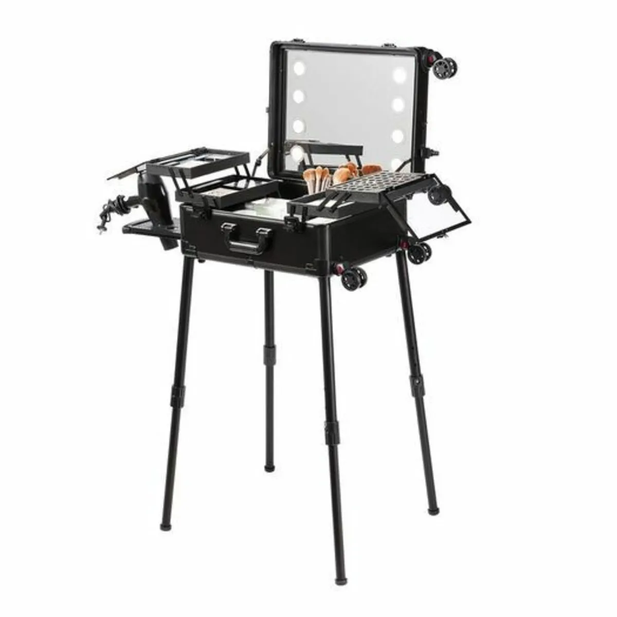 Makeup Train Case with Lock, Lighted Mirror, 4 Sto - Image 1