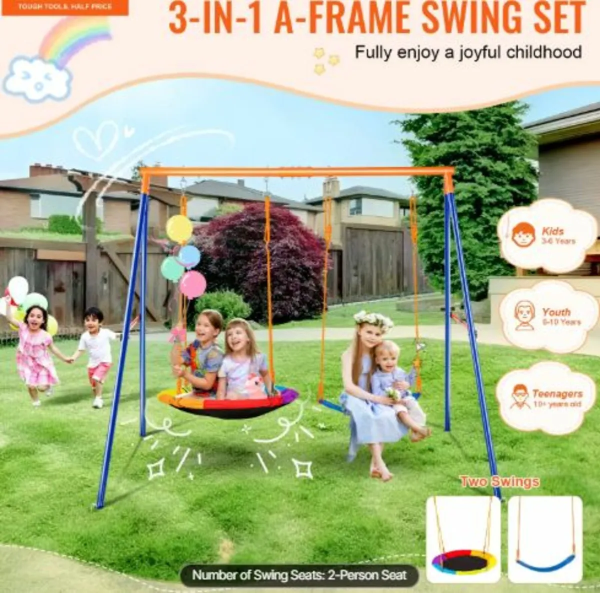 Swing Sets for Backyard,440lbs Load Capacity Swing - Image 2