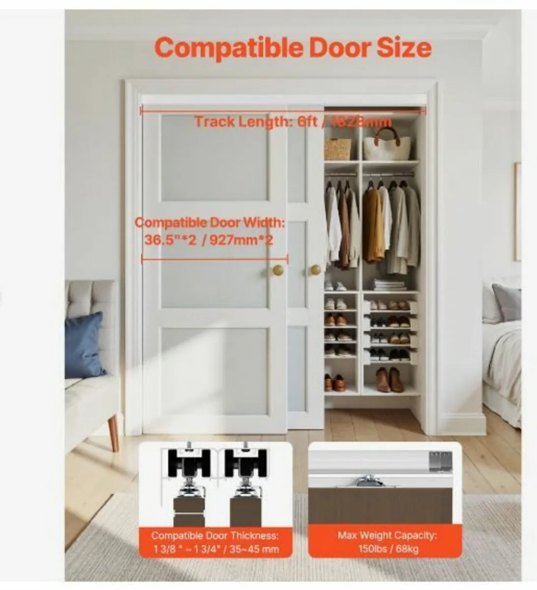Bypass Door Hardware, 6ft Heavy Duty - Image 4