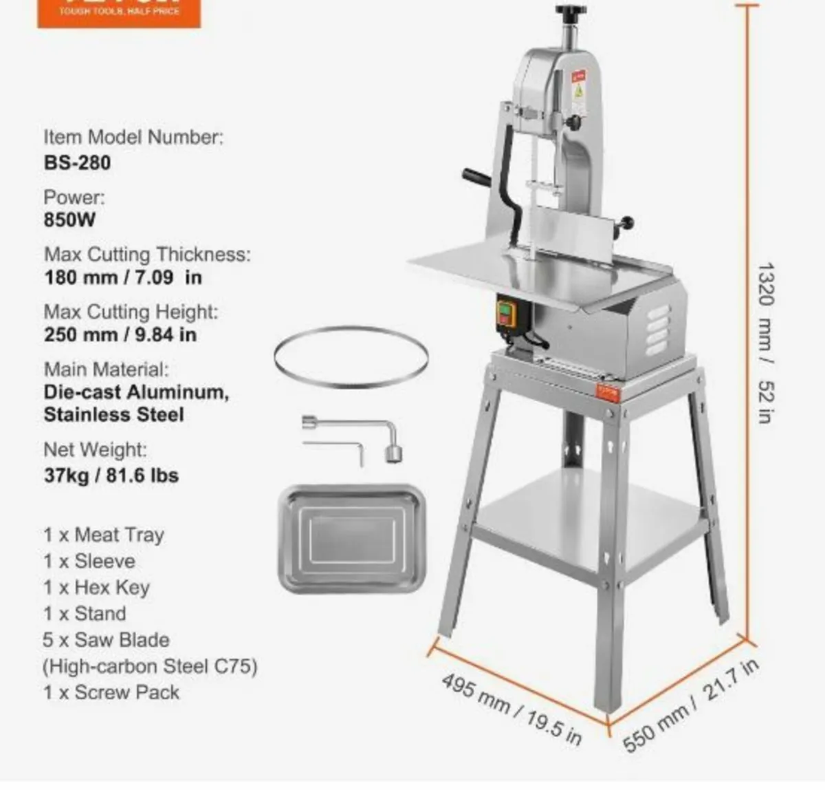 Electric Meat Saw, 850W Stainless - Image 3