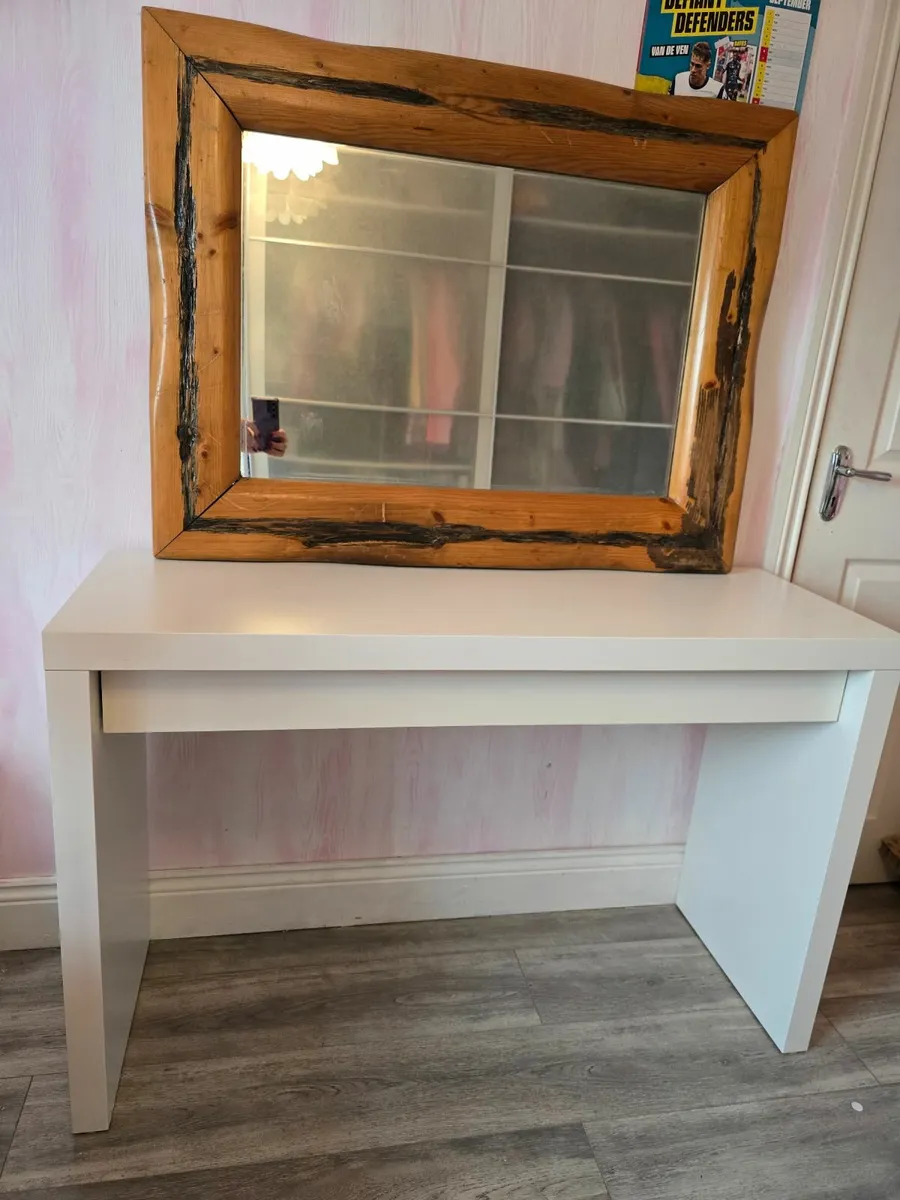 IKEA dressing table + large wooden frame mirror - Image 1