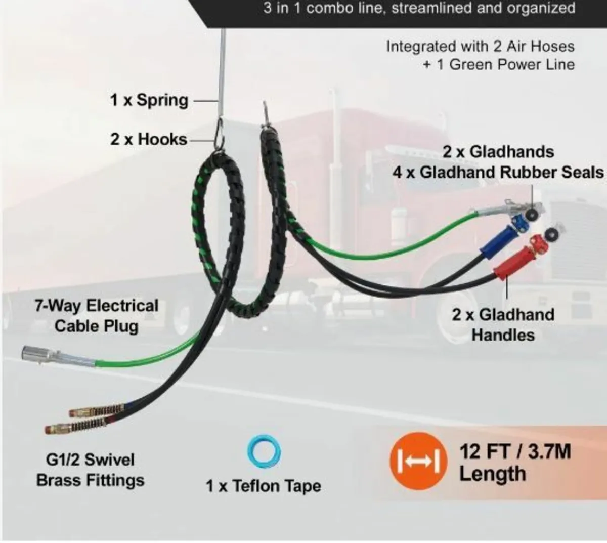 12FT Semi Truck Air Lines Kit - Image 2