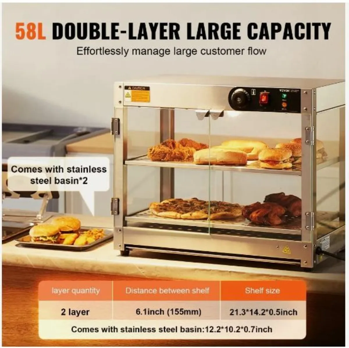 2-Tier Commercial Food Warmer Display - Image 3