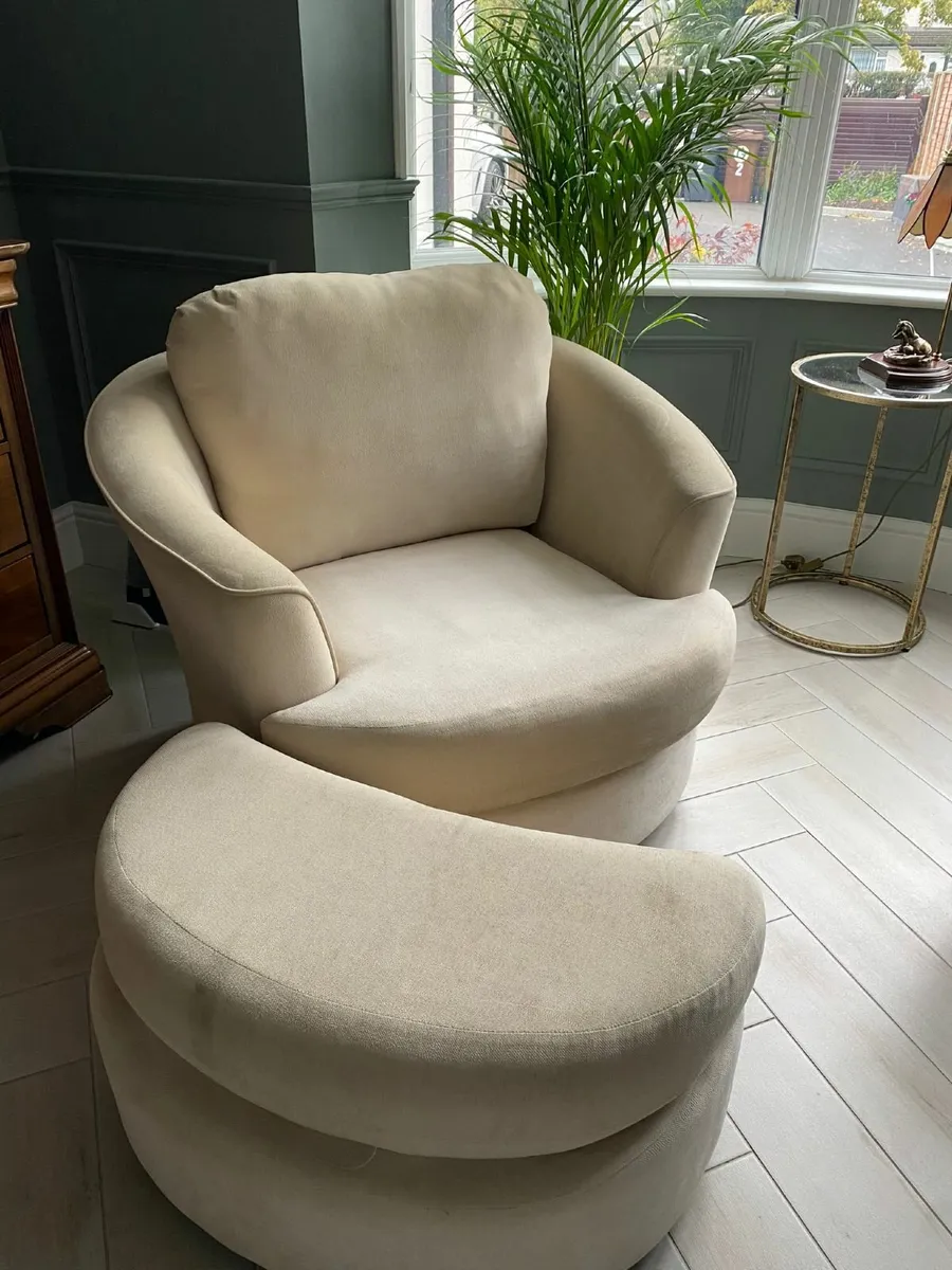 Cream Swivel Cuddle Chair & Footstool - Image 2