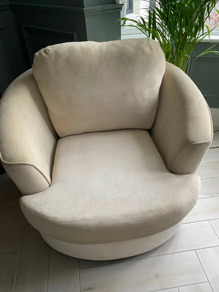 Cream Swivel Cuddle Chair & Footstool - Image 4