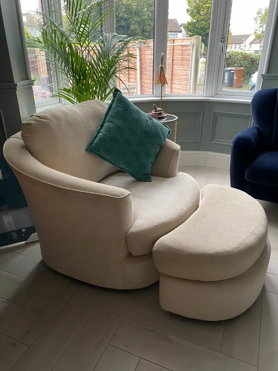 Cream Swivel Cuddle Chair & Footstool - Image 1