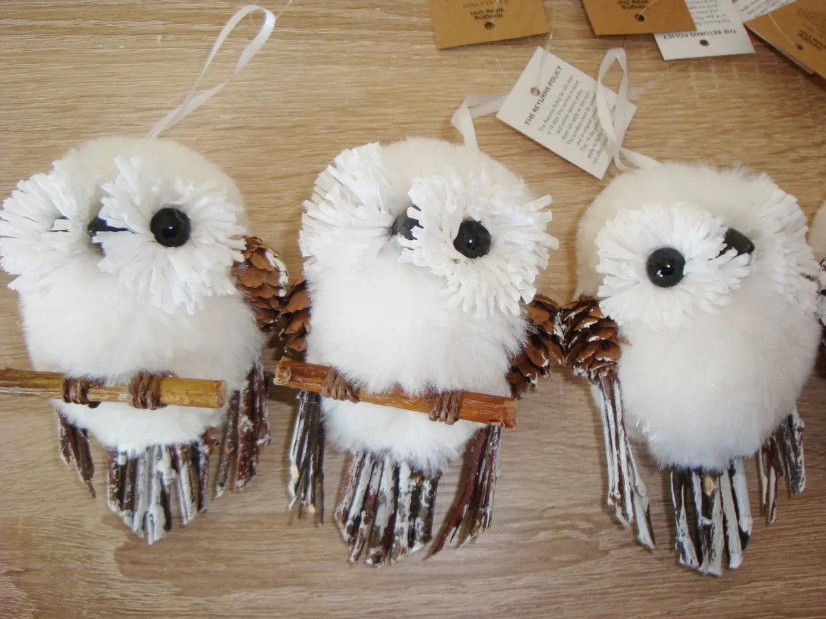 Christmas tree hanging white owls - NEW - Image 2