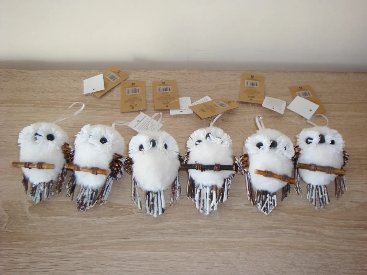 Christmas tree hanging white owls - NEW - Image 1