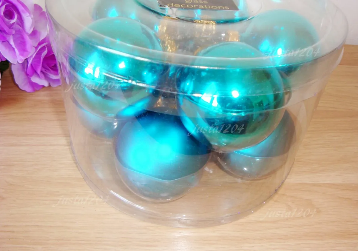 Teal glass baubles Christmas decorations set of 10 - Image 2